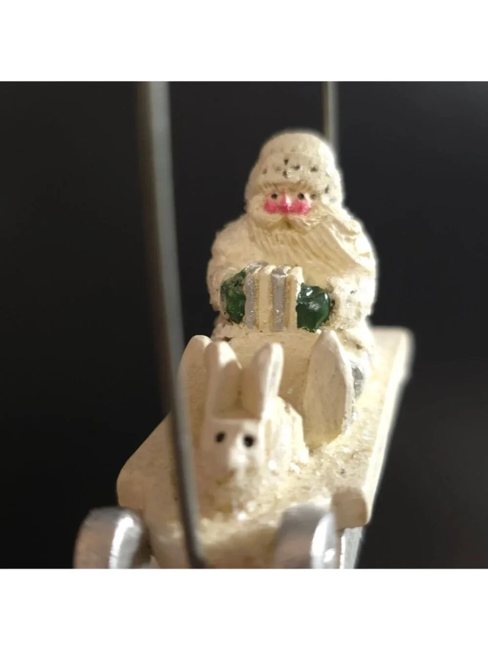 NWT Pam Schifferl Winter White Santa Pinecone Sled Rabbit Christmas Ornament
